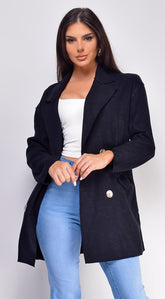 Sandro Double-Breasted Midi Coat - Black